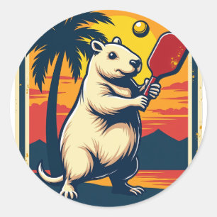 Adesivo Redondo Clube de Pickleball Capybara Logotipo Retro Esport