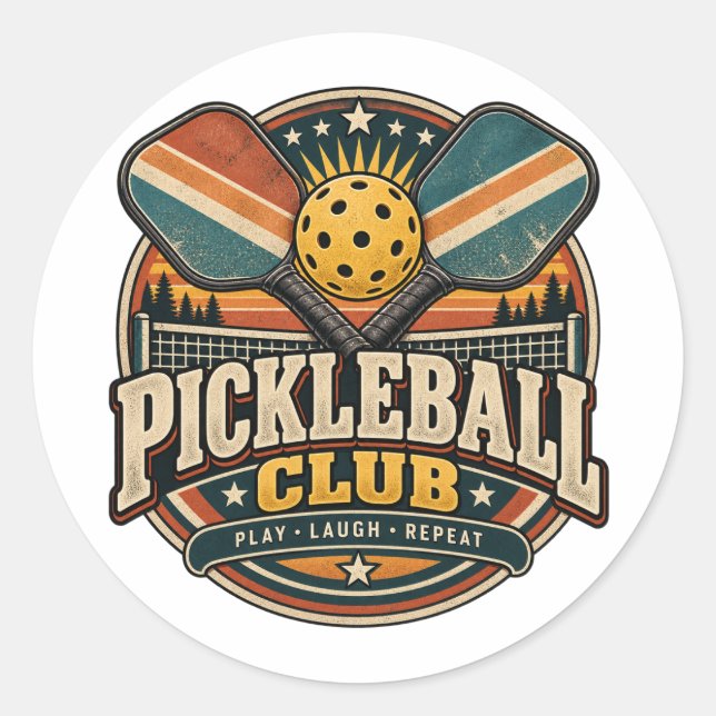 Adesivo Redondo Clube de Pickleball Retro (Frente)