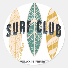 Adesivo Redondo Clube de surfs Summer Beach Vacage Funny Vintage