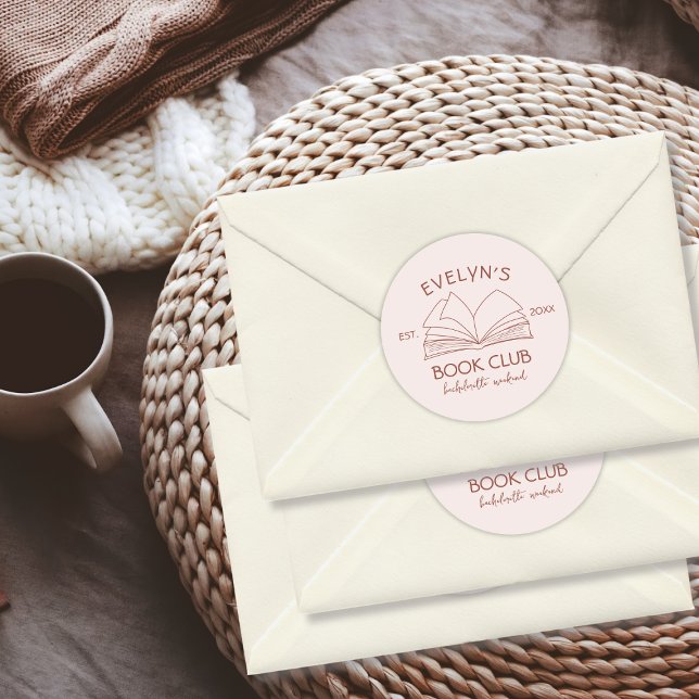 Adesivo Redondo Clube do Livro Festa de Despedida de Solteira Dese (Book Club Bookish Hand Drawn Bachelorette Party Classic Round Sticker)