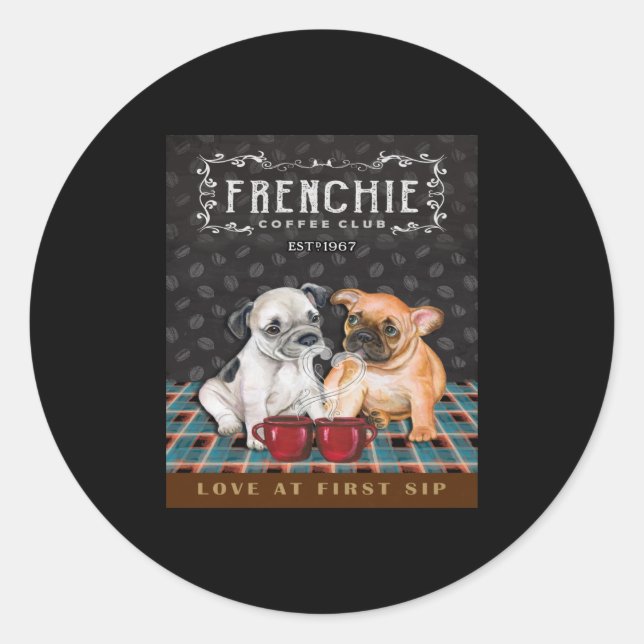 Adesivo Redondo Clube Francês de Café Buldogue (Frente)