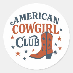Adesivo Redondo Clube Patriótico da Cowgirl Americana Retrô