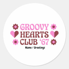 Adesivo Redondo Clube Retro Groovy Hearts '67 Rosa Marrom do Dia d