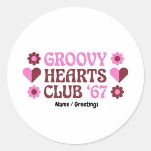 Adesivo Redondo Clube Retro Groovy Hearts '67 Rosa Marrom do Dia d