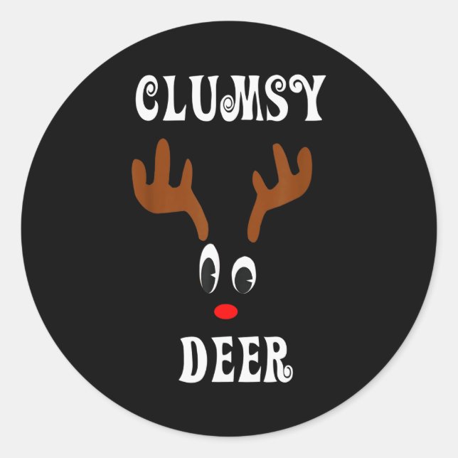 Adesivo Redondo Clumsy Christmas Reindeer Angler Hunt Deer Elk  (Frente)
