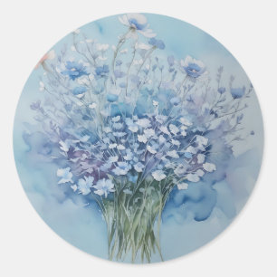 Adesivo Redondo Cluster de Anêmonas de Mola Água em Azul Claro