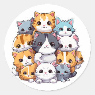 Adesivo Redondo Cluster de Gatos-Cute