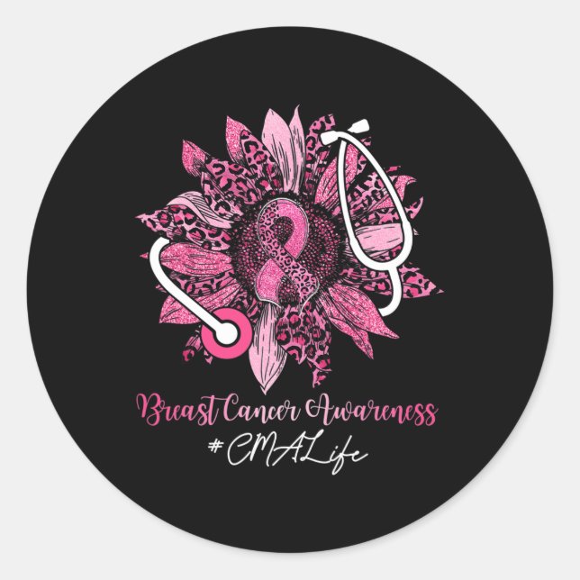Adesivo Redondo CMA Sunflower Life Pink Ribbon Breve Cancer Aware (Frente)