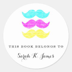 Adesivo Redondo CMY Mustaches (estilo letterpress) para livros