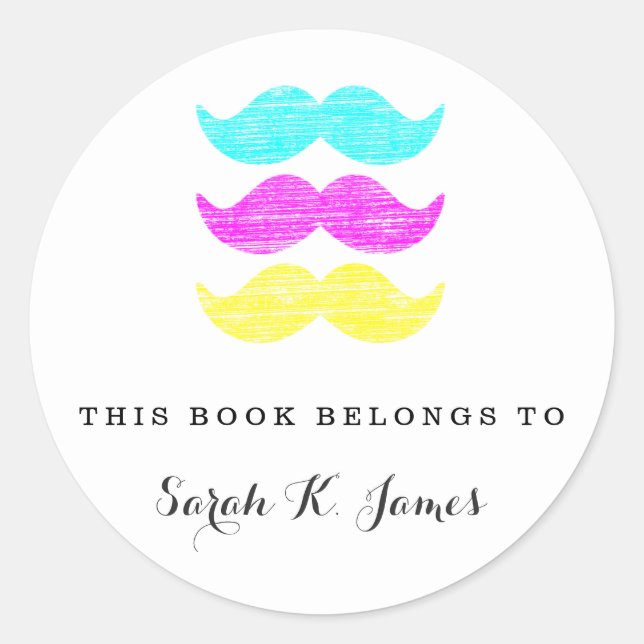 Adesivo Redondo CMY Mustaches (estilo letterpress) para livros (Frente)