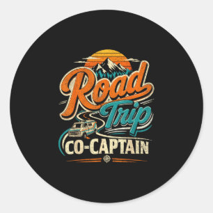 Adesivo Redondo Co-capitão de viagem de carro família vintage viaj