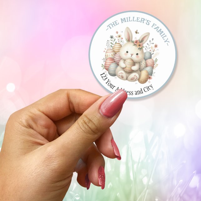 Adesivo Redondo Coalhada branca Páscoa coalhada personalizável (Cute watercolor Bunny Easter customizable Classic Round Sticker)