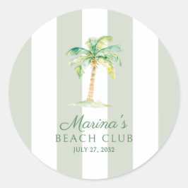 Adesivo Redondo Coastal Green Cabana Stripes Palm Beach Club