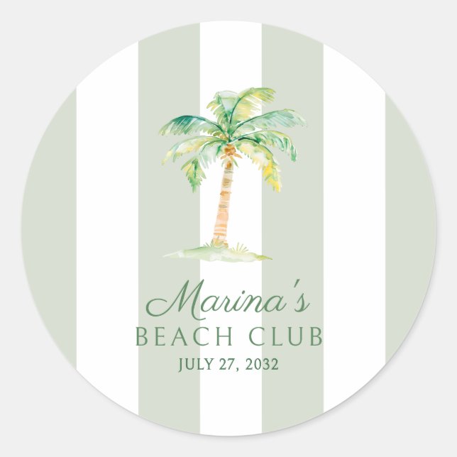 Adesivo Redondo Coastal Green Cabana Stripes Palm Beach Club (Frente)