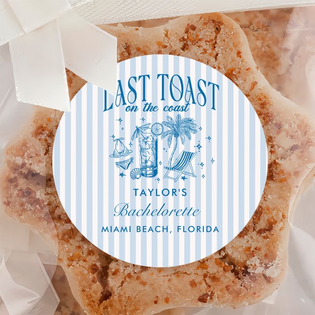 Adesivo Redondo Coasteira Bachelorette Modern Cocktail Blue (Criador carregado)