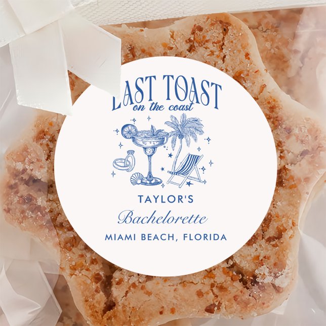 Adesivo Redondo Coasteira Bachelorette Modern Cocktail Blue (Criador carregado)