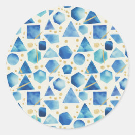 Adesivo Redondo Cobalt & Azure Watercolor Geometric Shapes & Gold