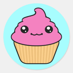Adesivo Redondo Cobertura de Chiclete Kawaii Cupcake Redondo