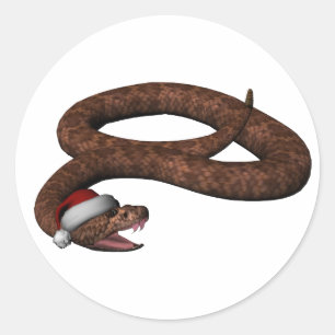 Adesivo Redondo Cobra com chapéu de Papai Noel