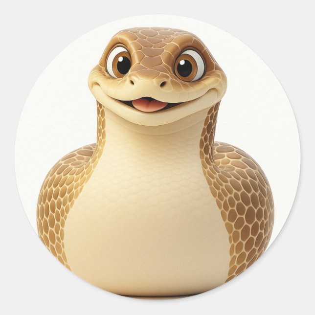 Adesivo Redondo Cobra de Cartoon de Sorriso Bonito (Frente)