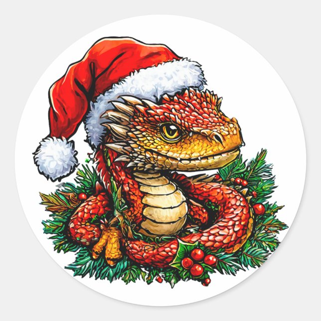 Adesivo Redondo Cobra de Natal Presente Única de Animal de Inverno (Frente)