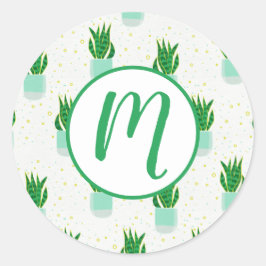 Adesivo Redondo Cobra de planta de Sansevieria Potted