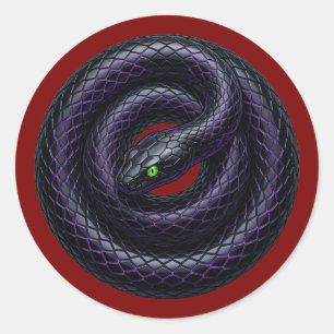 Adesivo Redondo Cobra Preta Gótica Neon Roxo Serpente Enrolada Dad
