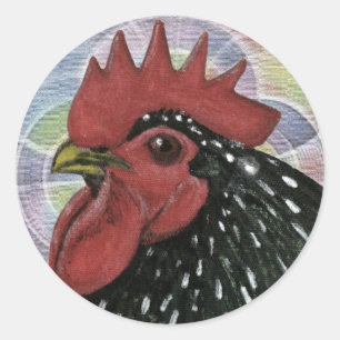 Adesivo Redondo Cochim: Cabeça de galo decorativa