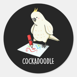 Adesivo Redondo Cockadoodle Funny Cockatoo Pun Dark BG