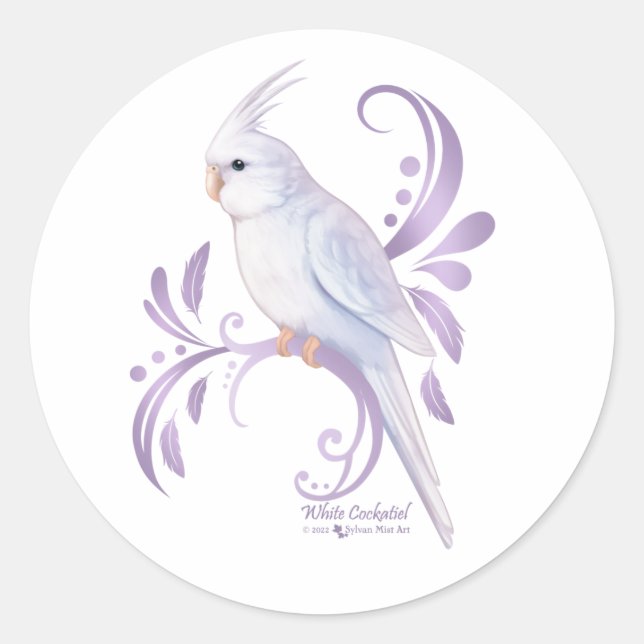 Adesivo Redondo Cockatiel branco (Frente)