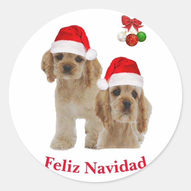 Adesivo Redondo Cocker spaniel Feliz Navidad (Frente)