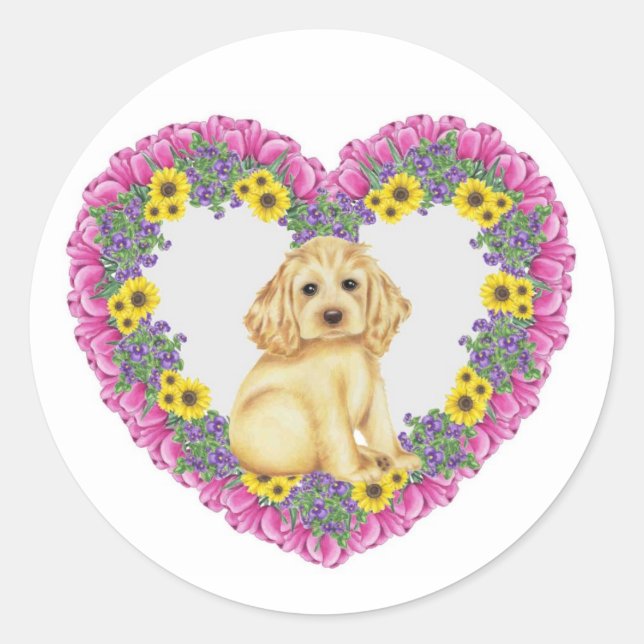 Adesivo Redondo Cocker Spaniel Floral (Frente)