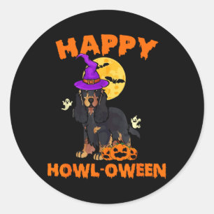 Adesivo Redondo Cocker Spaniel Preto e Marrom Bruxa Halloween