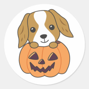 Adesivo Redondo Cocker Spaniel Pumpkin Cute Dogs Feliz Halloween C