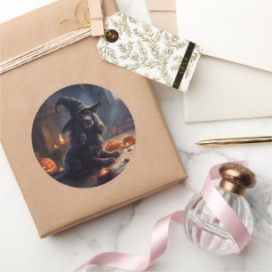 Adesivo Redondo Cocker Spaniel Pumpkins Halloween Assustado