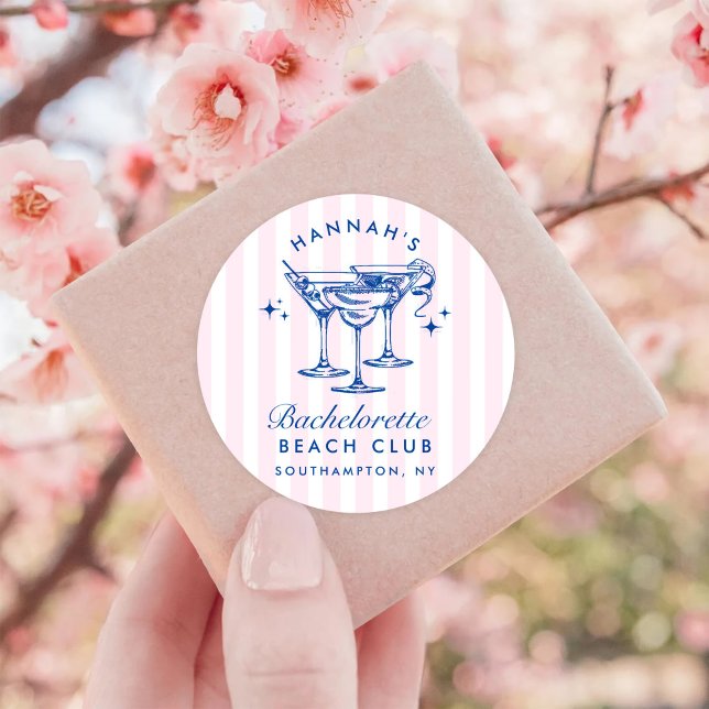 Adesivo Redondo Cocktail Moderno Retrô Despedida de Solteira Azul (Criador carregado)