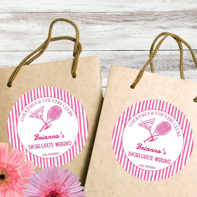 Adesivo Redondo Cocktails e clubes de campo tênis Bachelorette (Cocktails and country clubs tennis themed Bachelorette party favor Sticker)