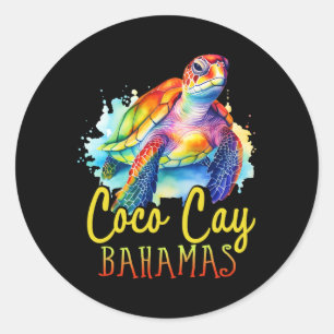 Adesivo Redondo Coco Cay Bahamas Colorida Família de Tartarugas do