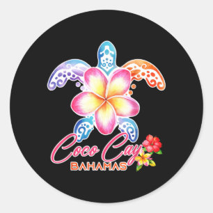 Adesivo Redondo Coco Cay Tartaruga Marinha Plumeria Bahamas Verão 