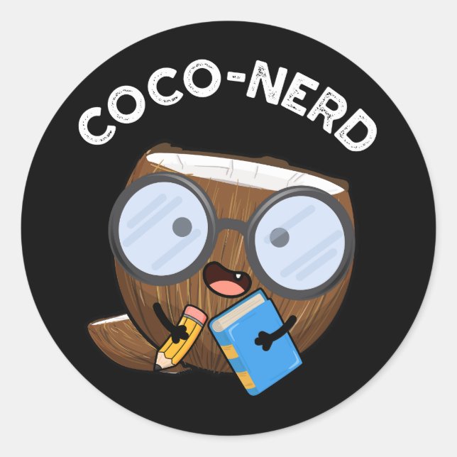 Adesivo Redondo Coco de Fruta Engraçado com nerd de Coco Arroz Esc (Frente)
