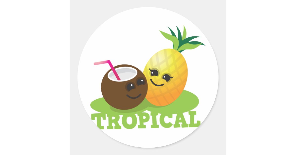 Adesivo Redondo Coco E Abacaxi Bonitos Tropicais De Kawaii Zazzle Com Br Estou aprendendo a usar o feltro ainda! adesivo redondo coco e abacaxi bonitos tropicais de kawaii zazzle com br
