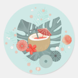 Adesivo Redondo Coconut Drink e Beach Greenery