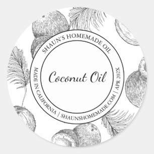 Adesivo Redondo Coconut Oil Sketch Modern label