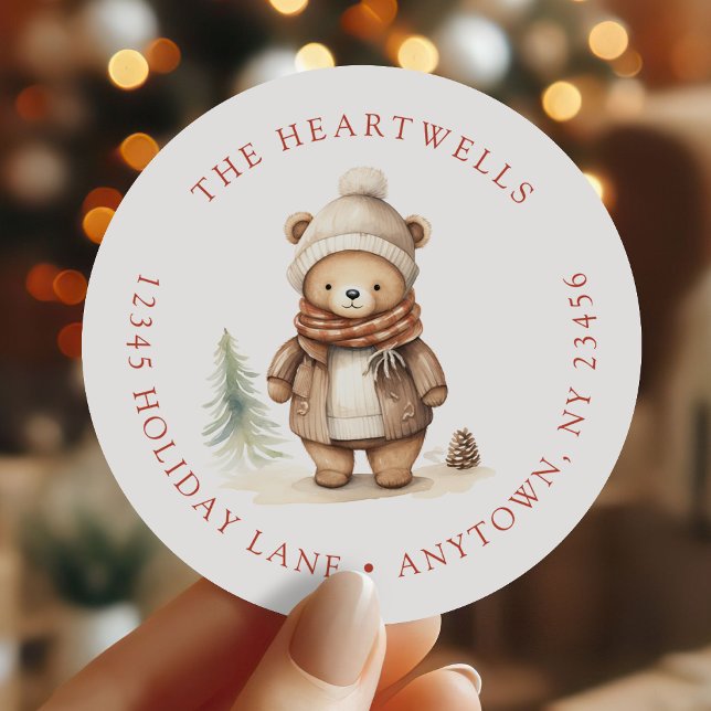 Adesivo Redondo Cód. d. d. água - Urso de Natal Endereço de Devolu (Criador carregado)