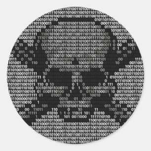 Adesivo Redondo Código Binário Caveira e Crossbones