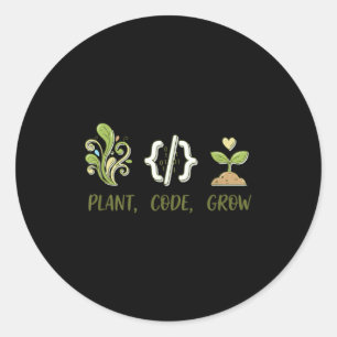 Adesivo Redondo Código da planta cresce design de jardinagem progr