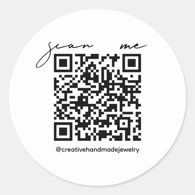 Adesivo Redondo Código de QR de Script Manuscrito Moderno Simples (Frente)