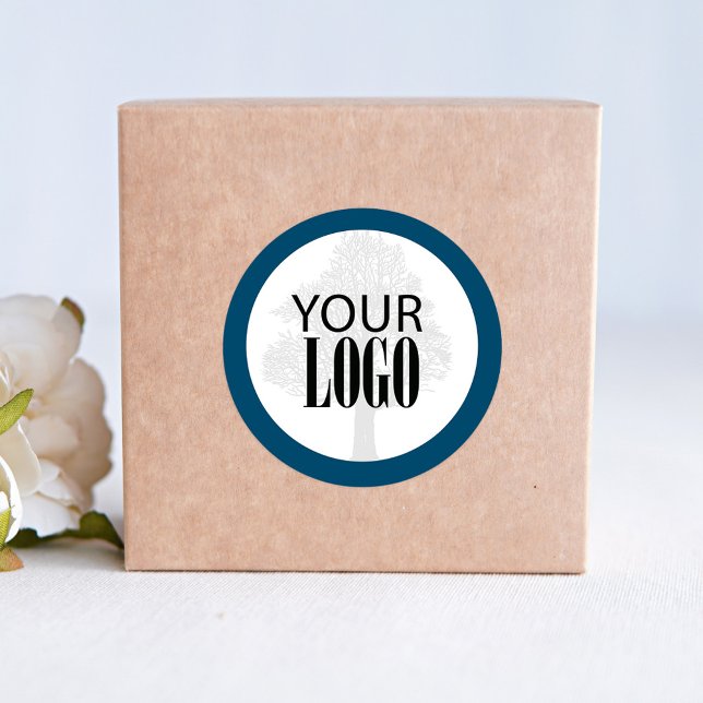 Adesivo Redondo Código QR Adicione seu logotipo simples (Add your logo blue and white business sticker. )