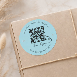 Adesivo Redondo Código QR Azul Minimalista Scan to Pay Negócios