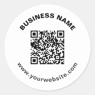 Adesivo Redondo Código QR com Nome da Empresa Texto Circular em Ne